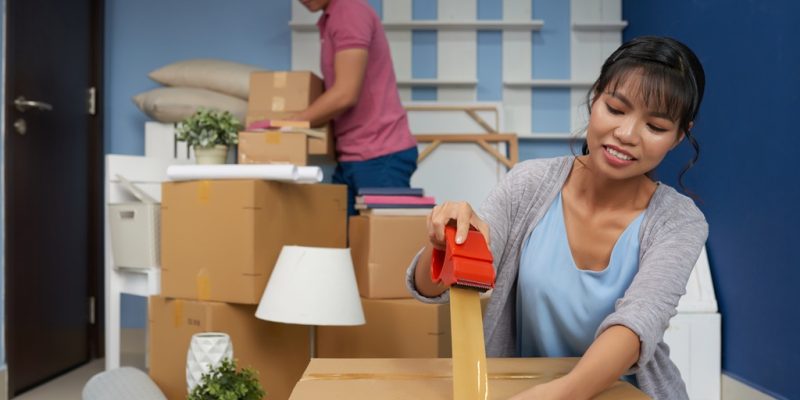 couple leaving apartment